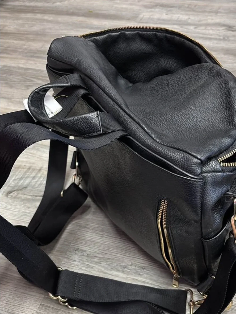 Fawn Design Black Leather Messenger Bag with Gold Hardware